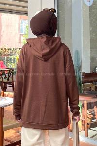 Lamelif Colorado Baskı Detaylı Kapüşonlu Sweatshirt Acı Kahve