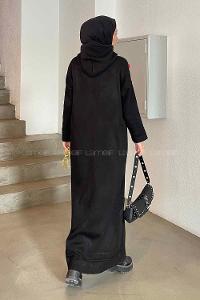 Lamelif Kapşonlu Triko Elbise Siyah