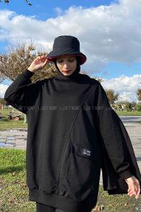 Black Crew Neck Cotton Fabric Unprinted Tunic