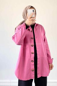 Pink Shirt Collar Long Arm Cotton Fabric Jacket