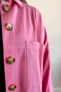 Pink Shirt Collar Long Arm Cotton Fabric Jacket