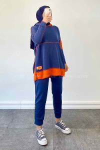 Indigo Hood Neck Long Arm Cotton Fabric Regular Trousers Suit