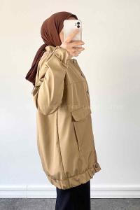 Beige Mandarin Collar Long Arm Cotton Jacket