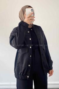 Black Mandarin Collar Long Arm Cotton Jacket