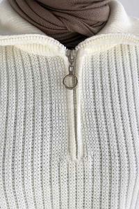 Ecru Zippered Neck Knitwear Tunic