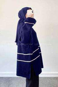 Navy Blue Zippered Neck Knitwear Tunic