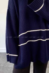 Navy Blue Zippered Neck Knitwear Tunic