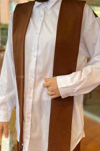 Modalamelif Fularlı Garnili Gömlek Kahverengi