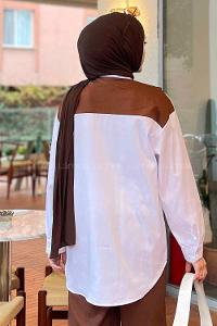 Modalamelif Fularlı Garnili Gömlek Kahverengi