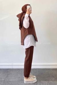 Bitter Brown Hood Neck Zero Arm Cotton Fabric Elastic Trousers Comfortable Suit