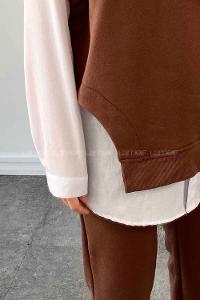 Bitter Brown Hood Neck Zero Arm Cotton Fabric Elastic Trousers Comfortable Suit