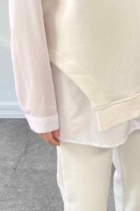 White Hood Neck Zero Arm Cotton Fabric Elastic Trousers Comfortable Suit