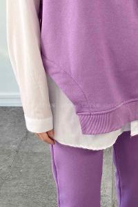 Purble Hood Neck Zero Arm Cotton Fabric Elastic Trousers Comfortable Suit