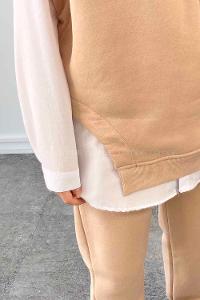 Brown With Milk Hood Neck Zero Arm Cotton Fabric Elastic Trousers Comfortable Suit