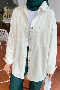 Ecru Shirt Collar Long Arm Gabardin Unprinted Shirt