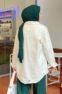 Ecru Shirt Collar Long Arm Gabardin Unprinted Shirt