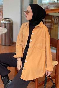 Lamelif Parice Arka Detay Püsküllü Gömlek Camel