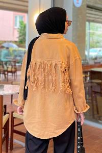 Lamelif Parice Arka Detay Püsküllü Gömlek Camel