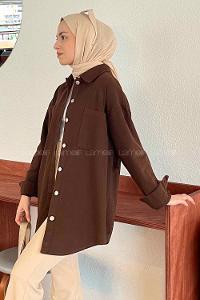 Lamelif Parice Arka Detay Püsküllü Gömlek Kahverengi