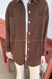 Lamelif Parice Arka Detay Püsküllü Gömlek Kahverengi