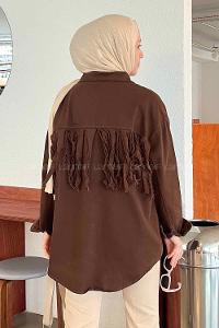 Lamelif Parice Arka Detay Püsküllü Gömlek Kahverengi