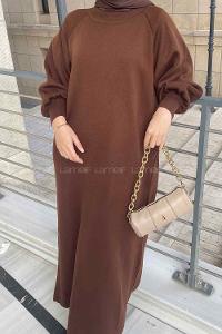 Bitter Brown Crew Neck Knitwear Unprinted Dresess