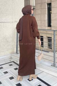 Bitter Brown Crew Neck Knitwear Unprinted Dresess