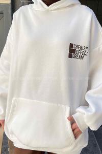 White Hood Neck Long Arm Printed Sweatshirt
