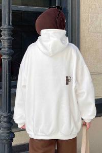 White Hood Neck Long Arm Printed Sweatshirt