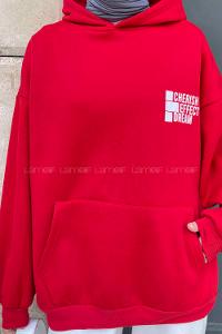 Red Hood Neck Long Arm Printed Sweatshirt