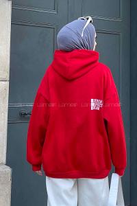 Red Hood Neck Long Arm Printed Sweatshirt
