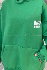Green Hood Neck Long Arm Printed Sweatshirt