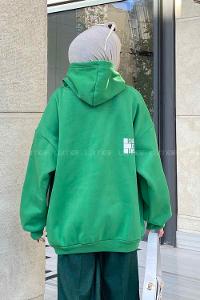Green Hood Neck Long Arm Printed Sweatshirt