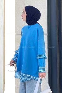 Blue Medium Crew Neck Cotton Fabric Unprinted Tunic