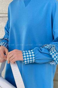 Blue Medium Crew Neck Cotton Fabric Unprinted Tunic
