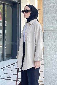 Modalamelif Parice Arka Detay Püsküllü Gömlek Bej