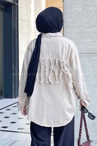 Modalamelif Parice Arka Detay Püsküllü Gömlek Bej