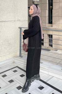 Black Medium Crew Neck Knitwear Dresess