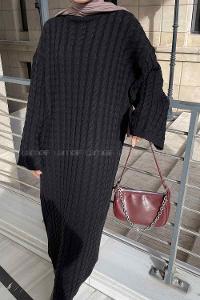 Black Medium Crew Neck Knitwear Dresess