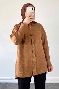 Brown Shirt Collar Long Arm Cotton Unprinted Shirt