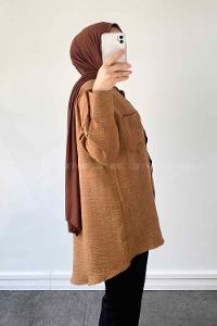 Brown Shirt Collar Long Arm Cotton Unprinted Shirt