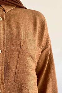Brown Shirt Collar Long Arm Cotton Unprinted Shirt