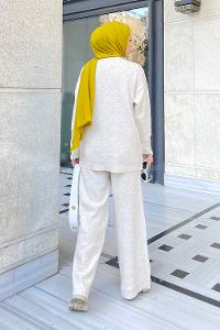 Lamelif Yanlar Düğmeli Tesettür Takım Ekru