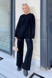 Lamelif Yanlar Düğmeli Tesettür Takım Siyah