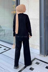 Lamelif Yanlar Düğmeli Tesettür Takım Siyah
