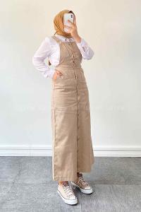 Beige Pool Neck Linen Unprinted Overalls