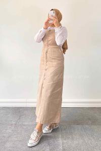 Beige Pool Neck Linen Unprinted Overalls