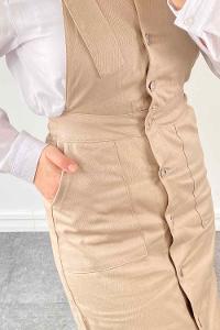 Beige Pool Neck Linen Unprinted Overalls