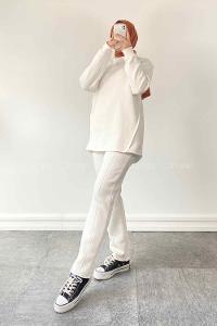 White Medium Crew Neck Long Arm Cotton Fabric Regular Trousers Comfortable Suit