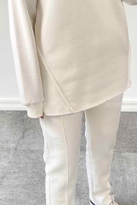 White Medium Crew Neck Long Arm Cotton Fabric Regular Trousers Comfortable Suit